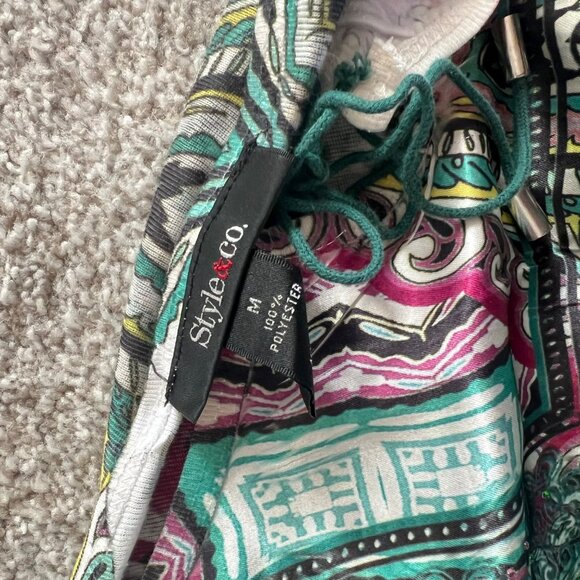 Y2K Billowy Sleeve Embroidered Lace-Up Abstract Rhinestone Green & Pink Top - Picture 6 of 8